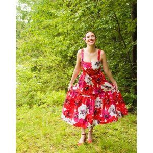 Tanya Taylor Red Floral Midi Dress